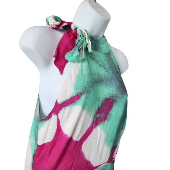 Busayo Collective Halter Neck Tie-Dye Maxi Dress Size 8 Sleeveless Pink & Green - Picture 5 of 8